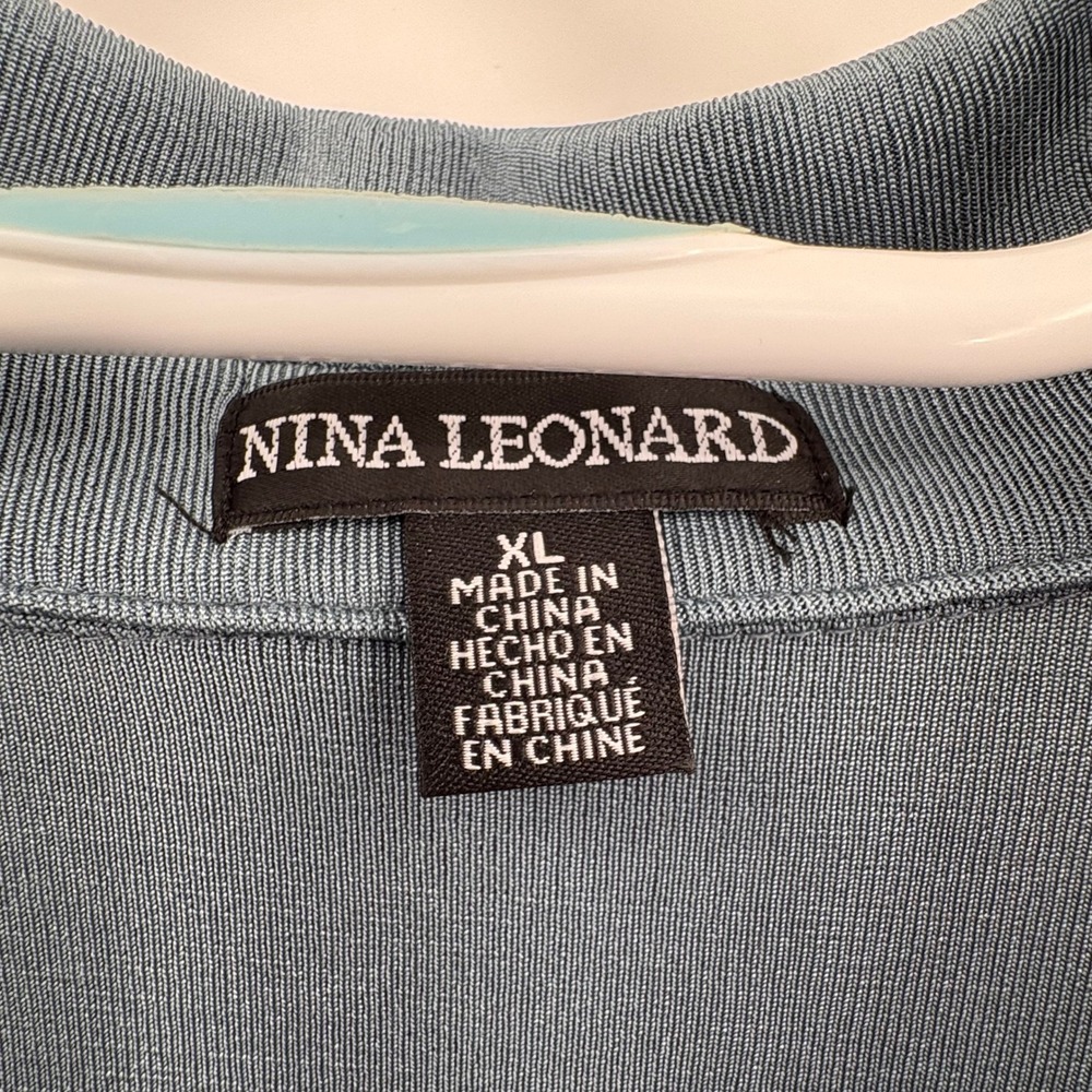Nina Leonard Womens XL Dusty Blue Slinky Knit Button Down Shirt Long Sleeve - Picture 3 of 9